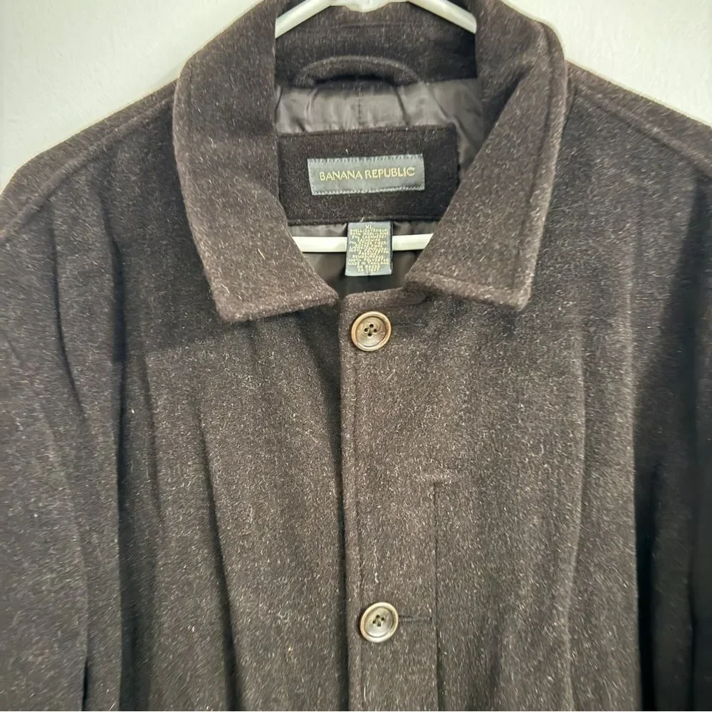 Banana Republic Men's Size XL Wool Cashmere Blend Over Coat Mid Length Button